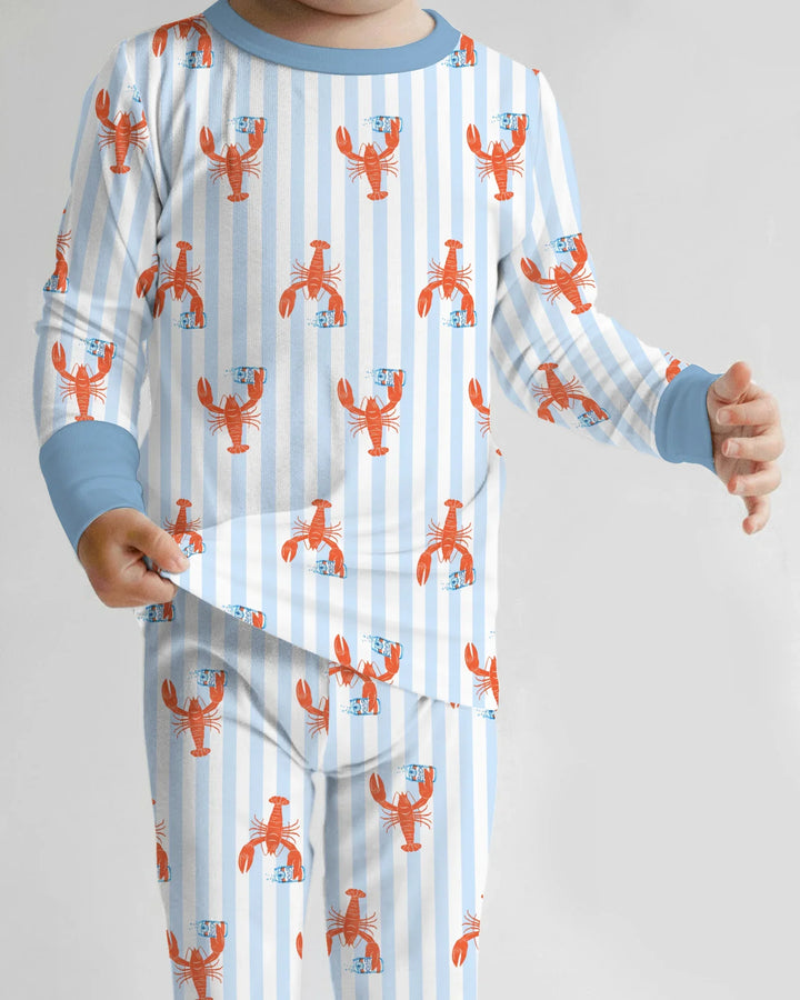 Conjunto de pijama de dos piezas de bambú de manga larga con nombre personalizado, diseño de cerveza y cangrejo de río