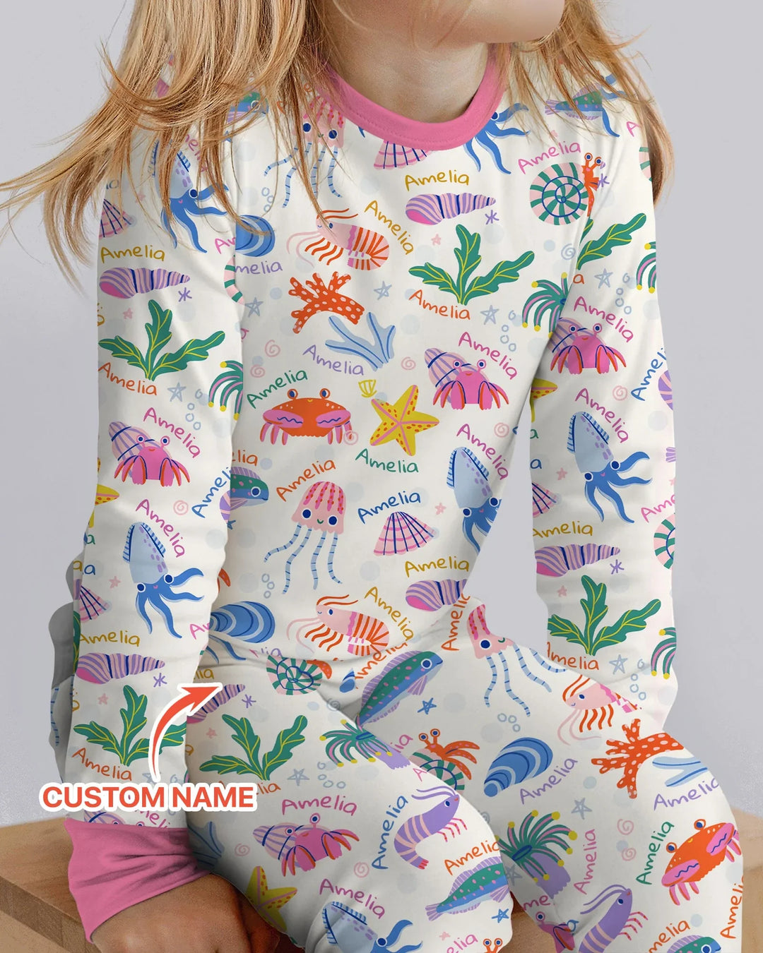 Tide Pool Pals Custom Name Bamboo Two Piece Long Sleeve Pajama Set