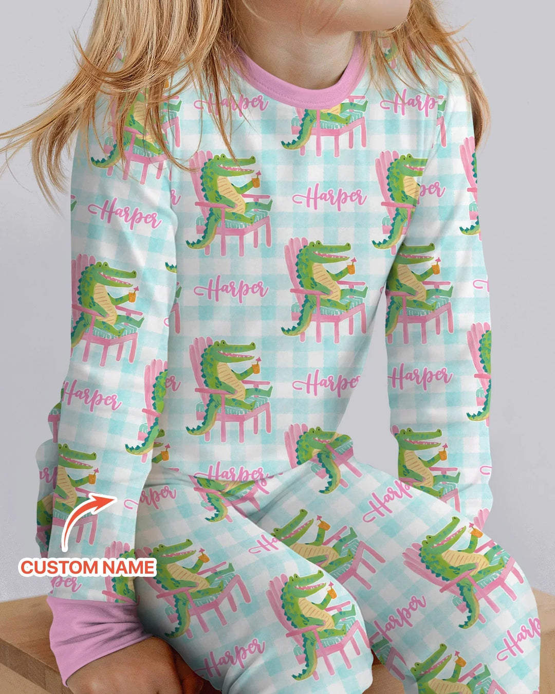 Custom Name Preppy Later Gator Bamboo Two Piece Long Sleeve Pajama Set