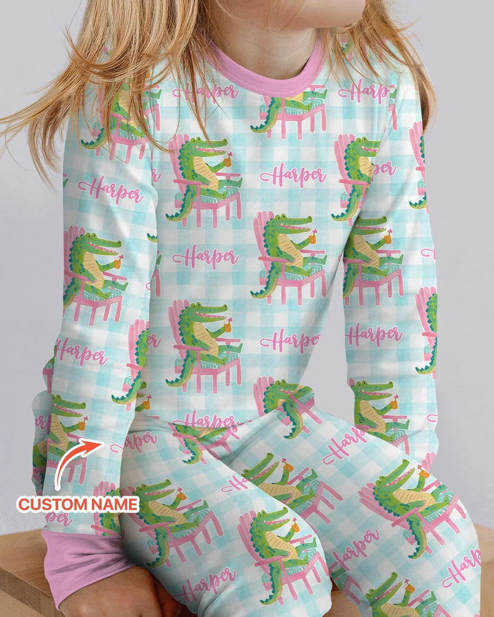 Custom Name Preppy Later Gator Bamboo Two Piece Long Sleeve Pajama Set