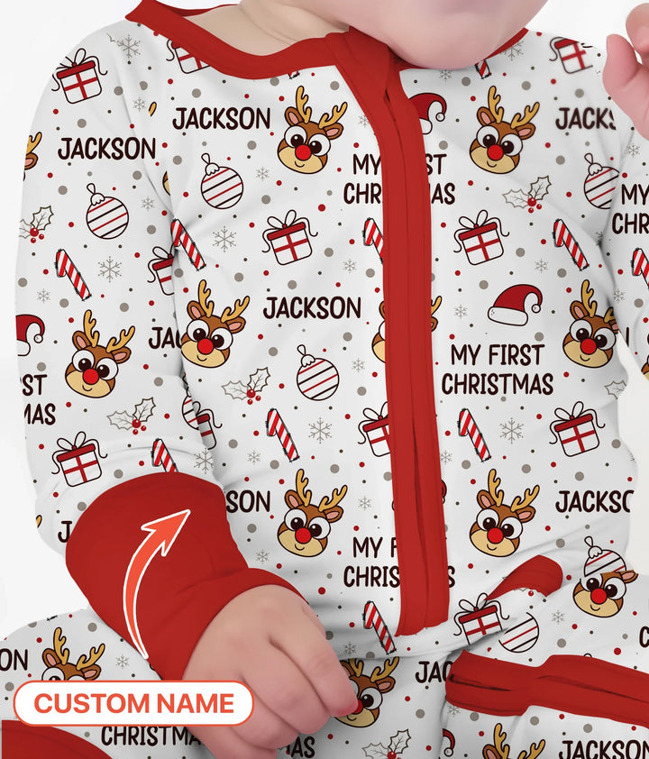 Custom Name Reindeer Doodle My First Christmas Convertible Zippy