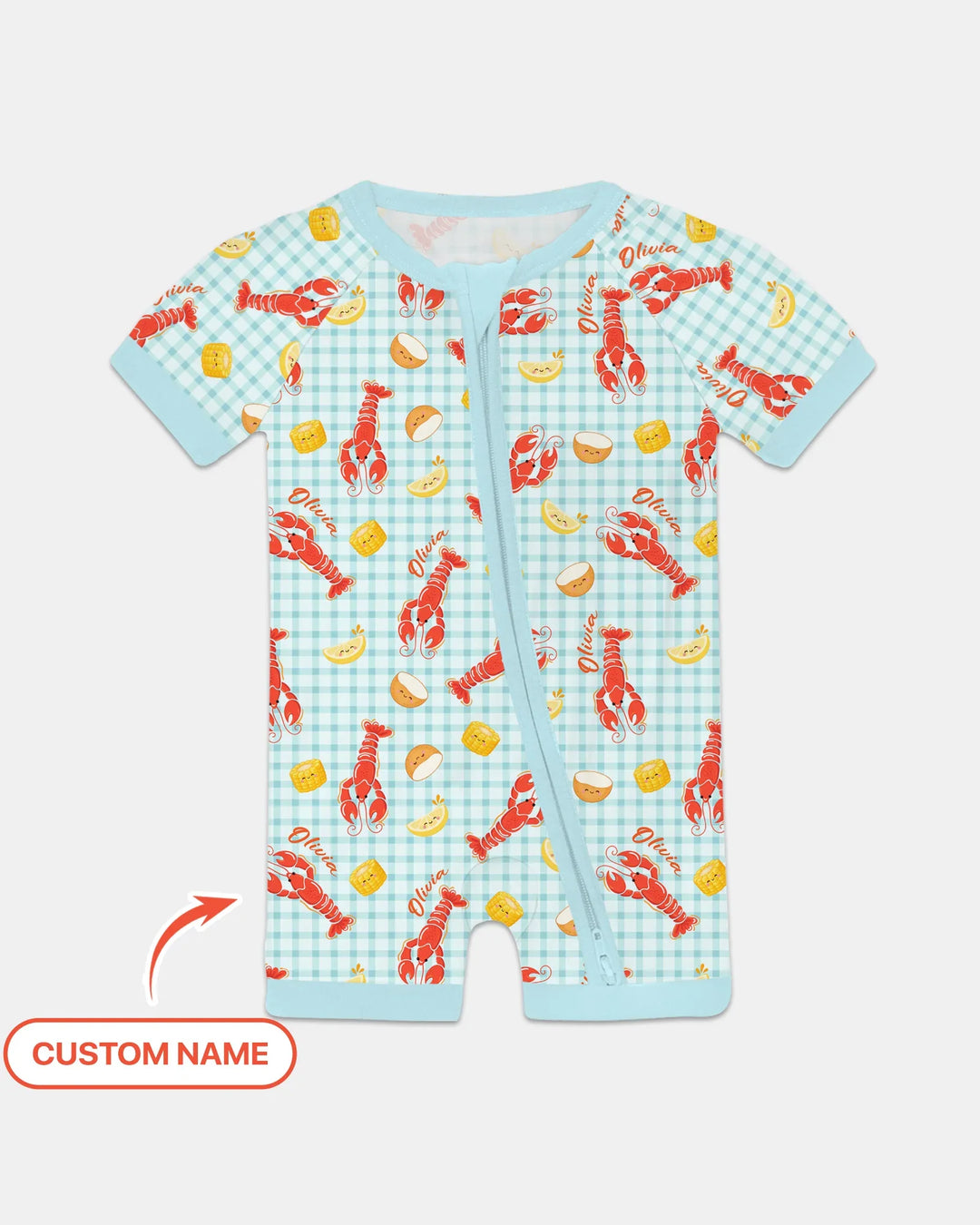 Nombre personalizado preppy temporada de cangrejos bambú corto con cremallera