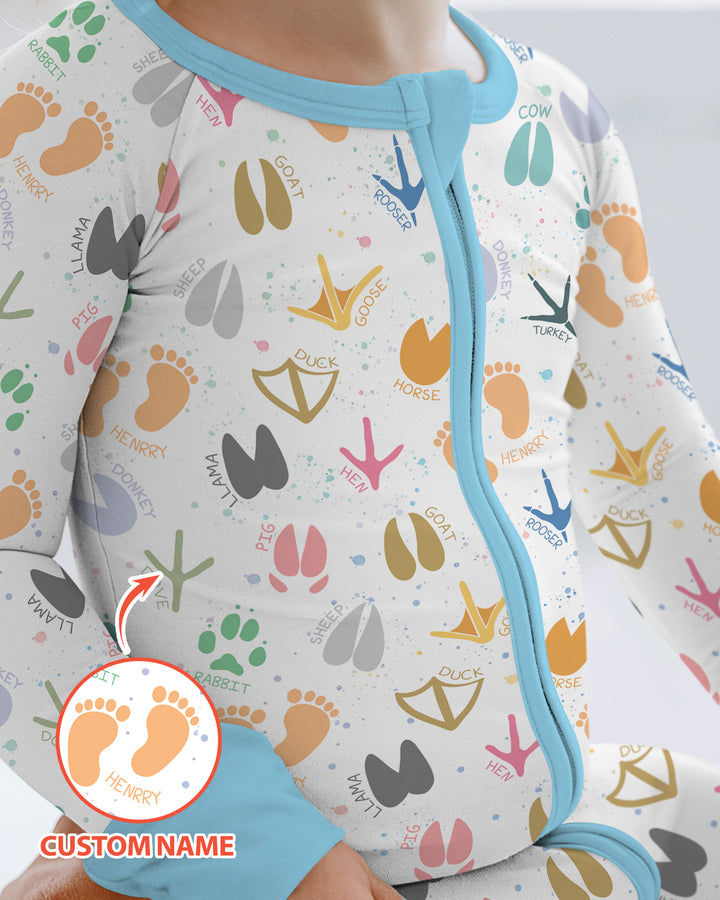 Cute Farm Animal Tracks Custom Name Bamboo Convertible Zippy