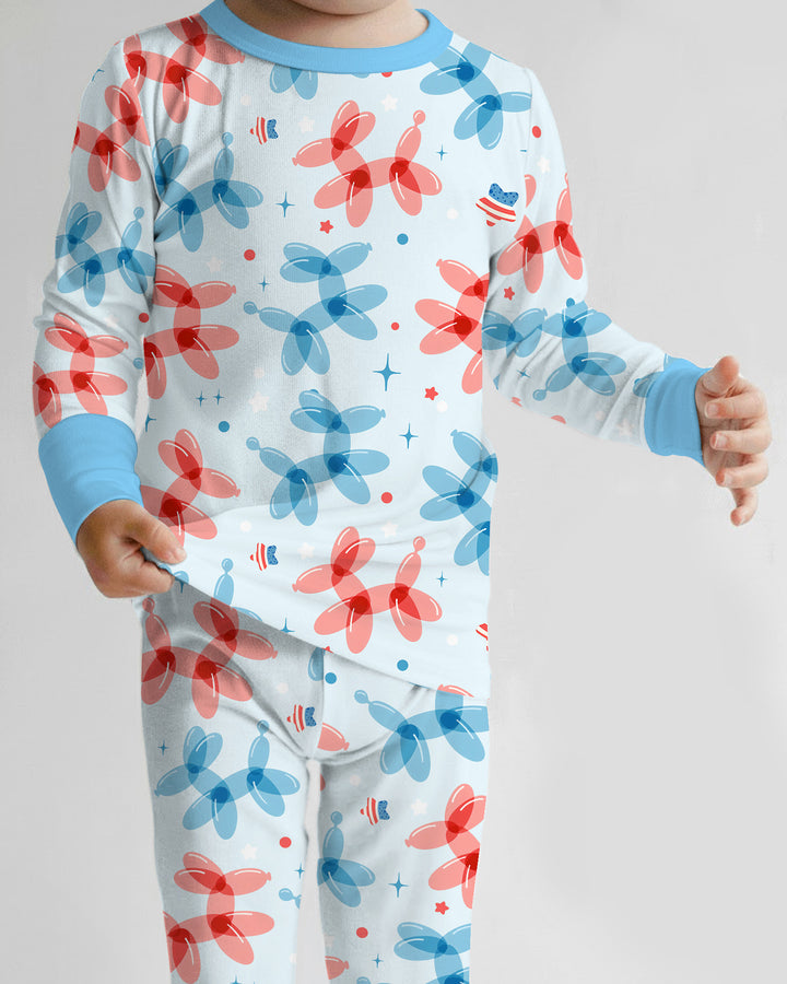 American Balloon Dog Party Bamboo Two Piece Long Sleeve Pajama Set
