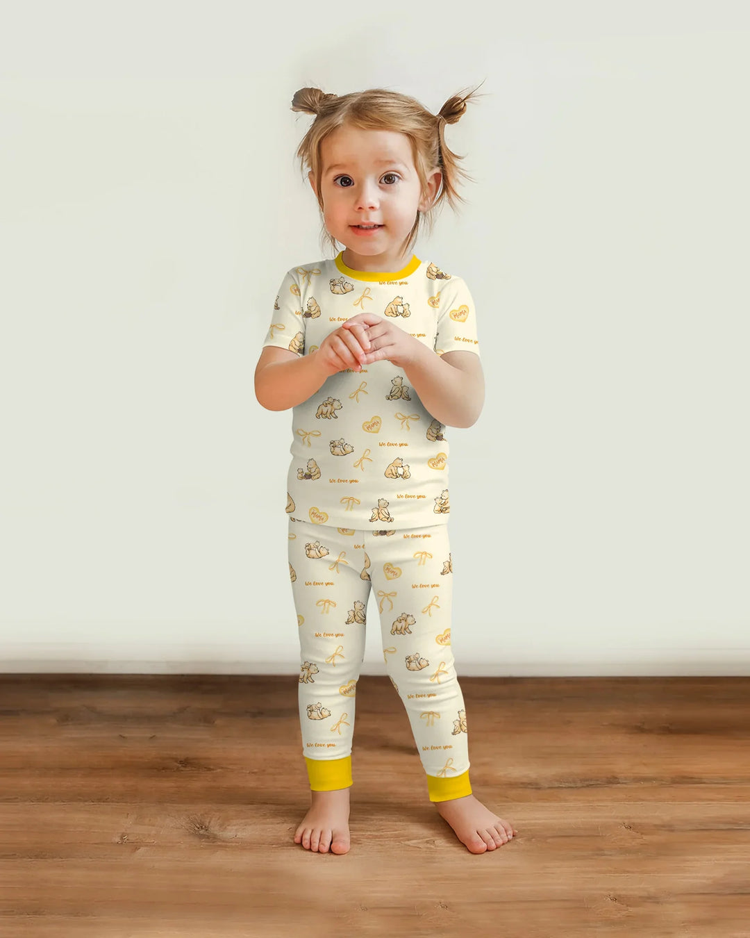Sweat Yellow Mama Bear Two Piece Short Sleeve Pajama Set