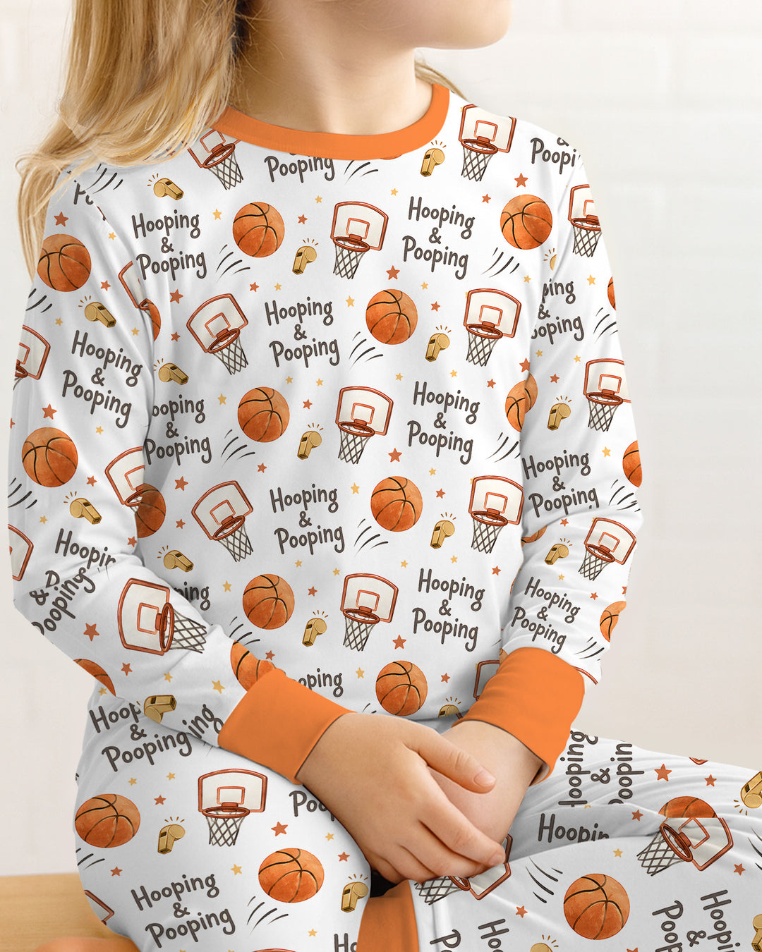 Funny Basketball Hooping & Pooping Bamboo Two Piece Long Sleeve Pajama Set