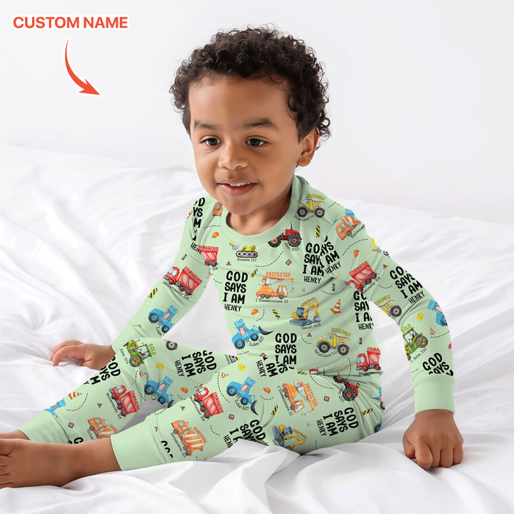 Custom Name God Says I Am Boy Two Piece Long Sleeve Pajama Set