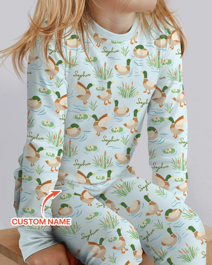 Personalized Mallard Duck Bamboo Two Piece Long Sleeve Pajama Set