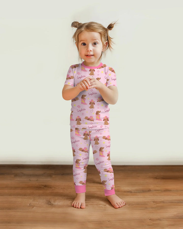 Howdy Dachshund Two Piece Short Sleeve Pajama Set