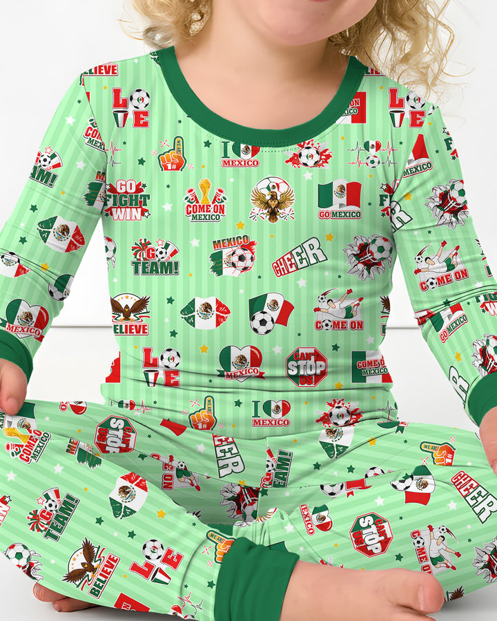 Soccer Game Day Go Team Mexico Family Matching Bamboo Two Piece Long Sleeve Pajama Set