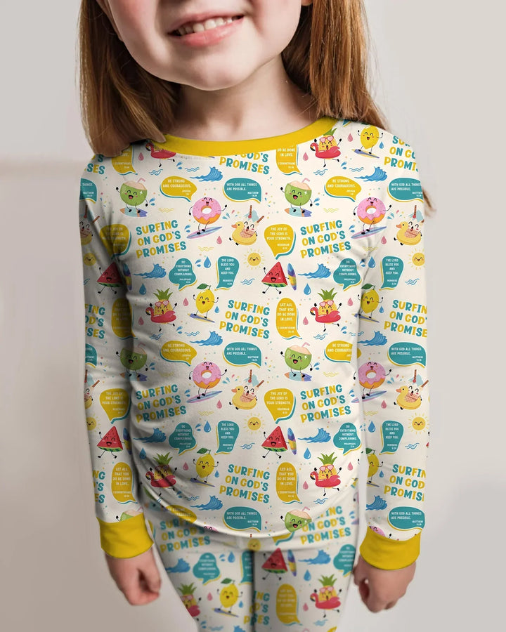 Summer Fruits Surfing On God's Promises Bamboo Two Piece Long Sleeve Pajama Set