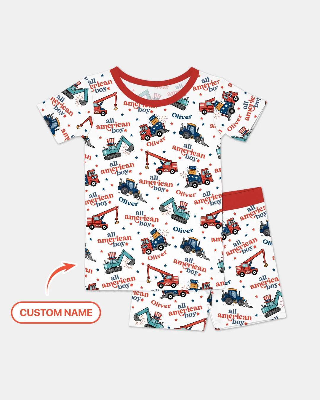 Nombre Personalizado Niño Americano Pijama de Dos Piezas de Bambú de Manga Corta y Pantalón Corto