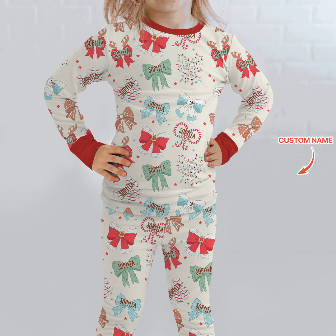 Custom Retro Bowl Christmas Two Piece Long Sleeve Pajama Set