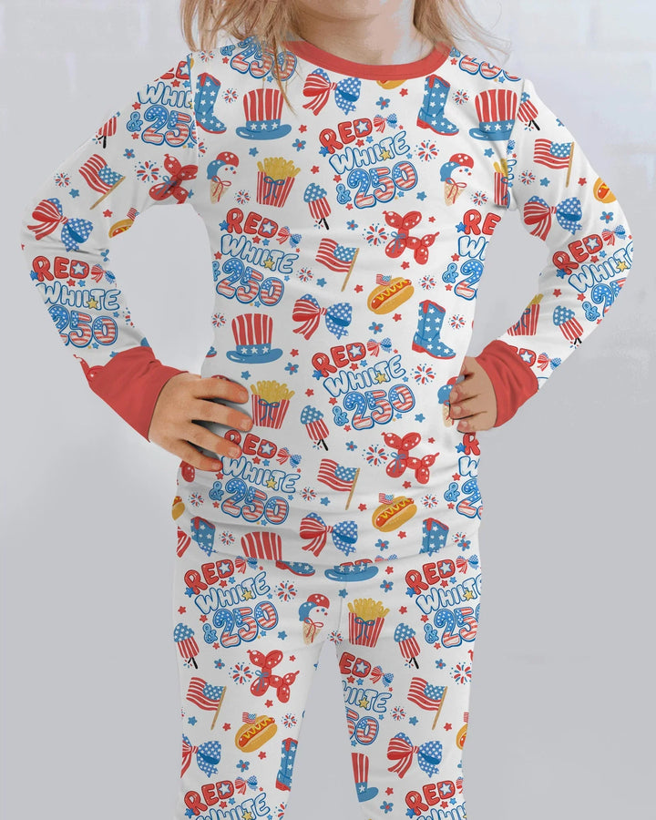 Red White & 250 Bamboo Two Piece Long Sleeve Pajama Set