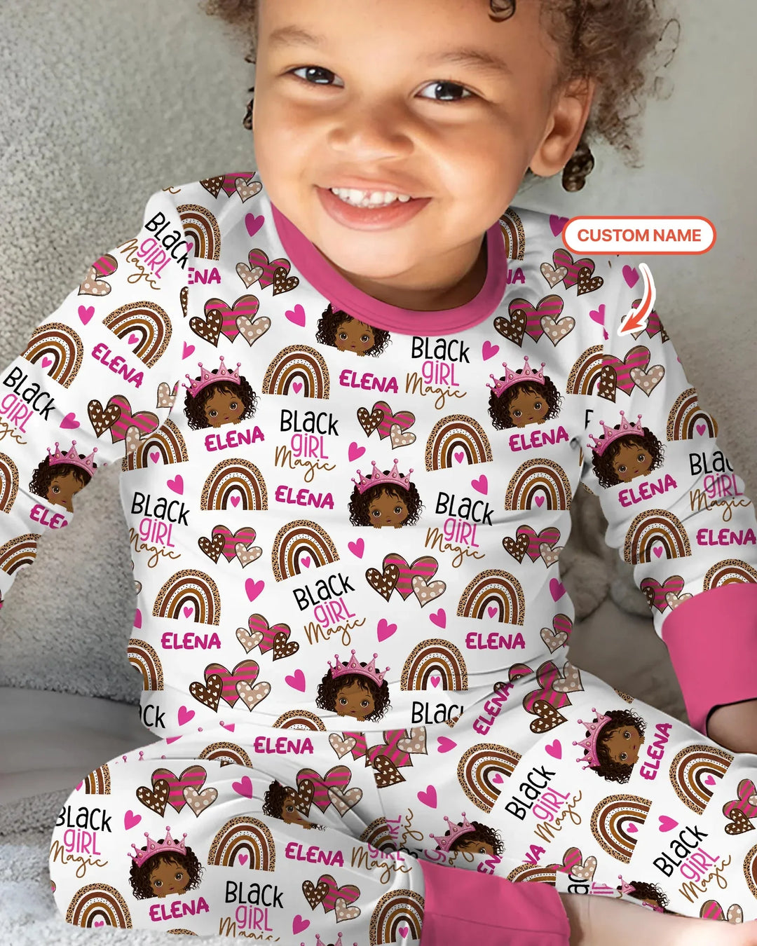 Custom Name Black Girl Magic Bamboo Two Piece Long Sleeve Pajama Set