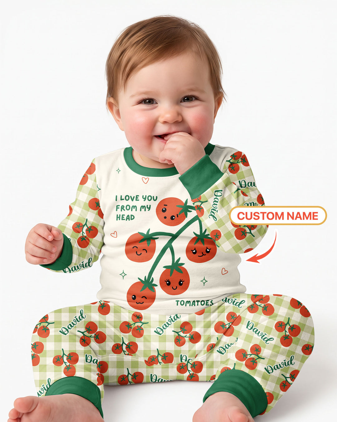 I Love You From My Head Tomatoes Custom Name Bamboo Two Piece Long Sleeve Pajama Set