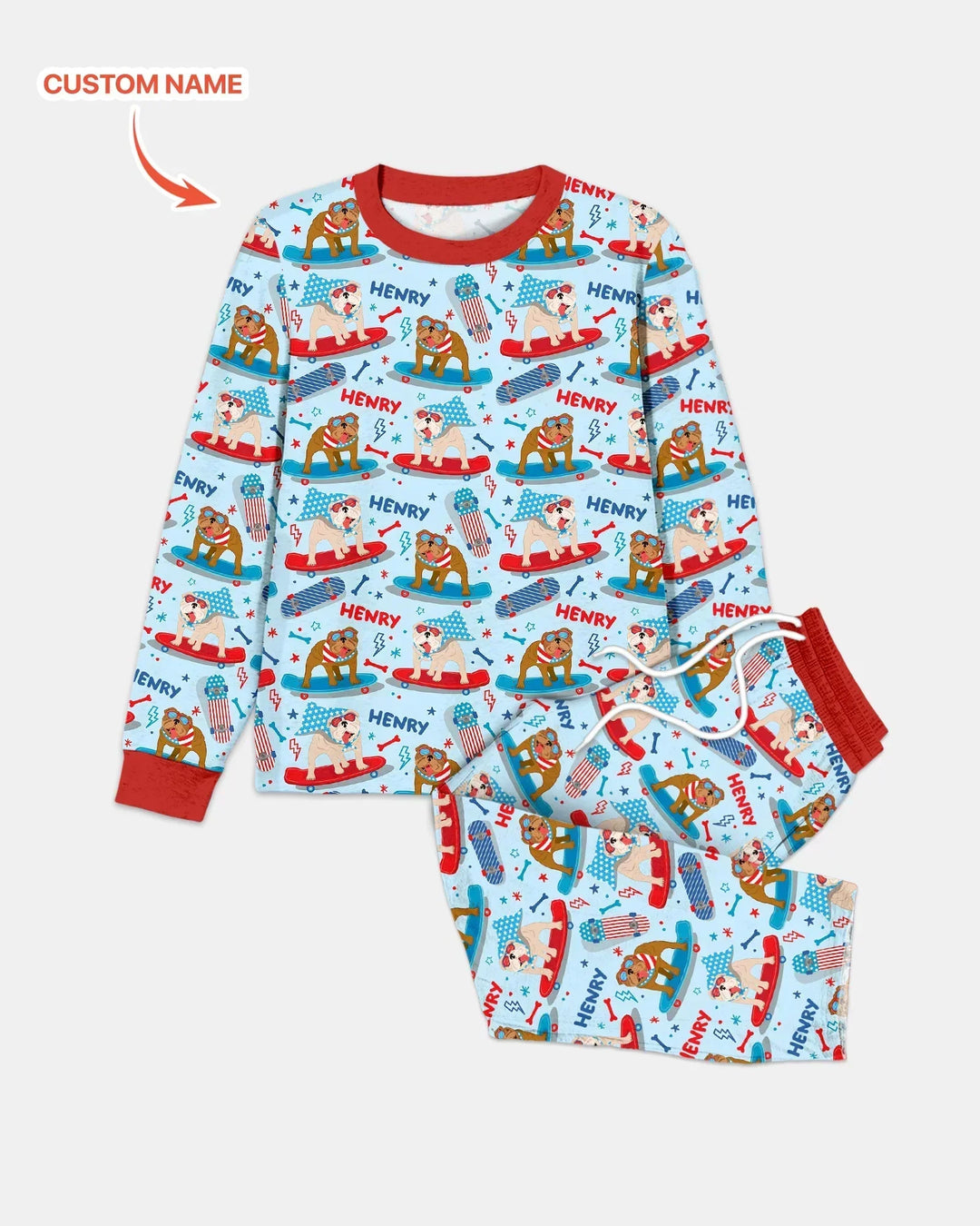 Personalized Patriotic Skate Pups Family Matching Men's Pajama Set
