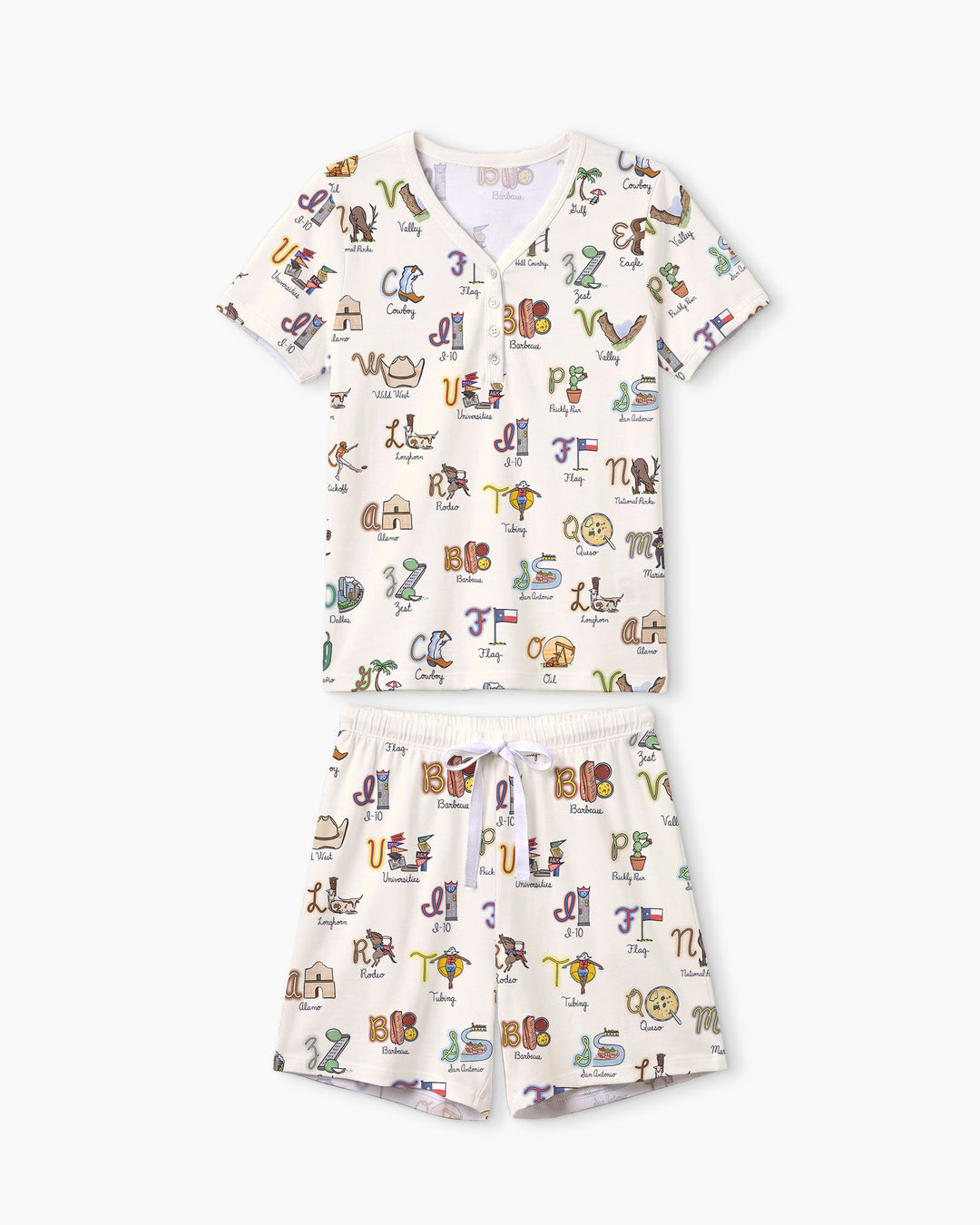 Texas Alphabet Bamboo Women Short Sleeve Short Pajama Set
