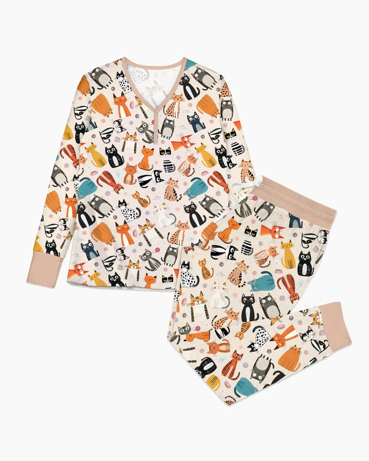 Goofy Mischief Cat Family Matching Bamboo Women Pajama Set