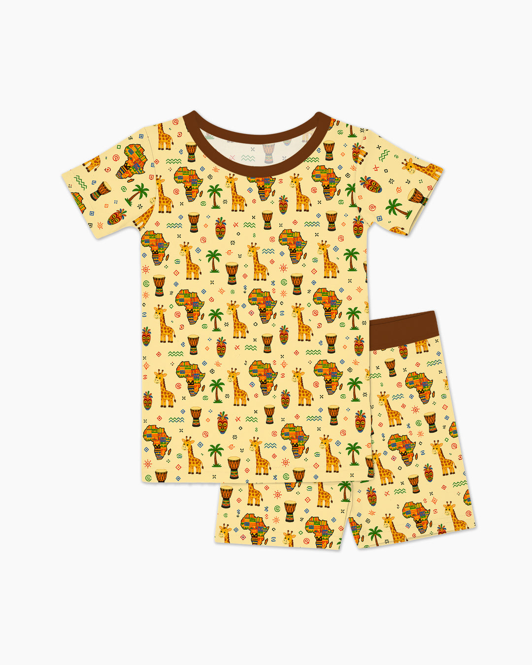 African Culture Bamboo Two Piece Short Sleeve Shorts Pajama Set