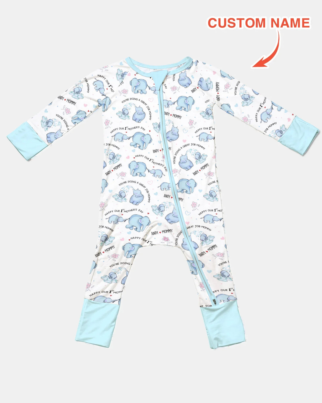 Custom Name Mother & Baby Elephant Convertible Zippy