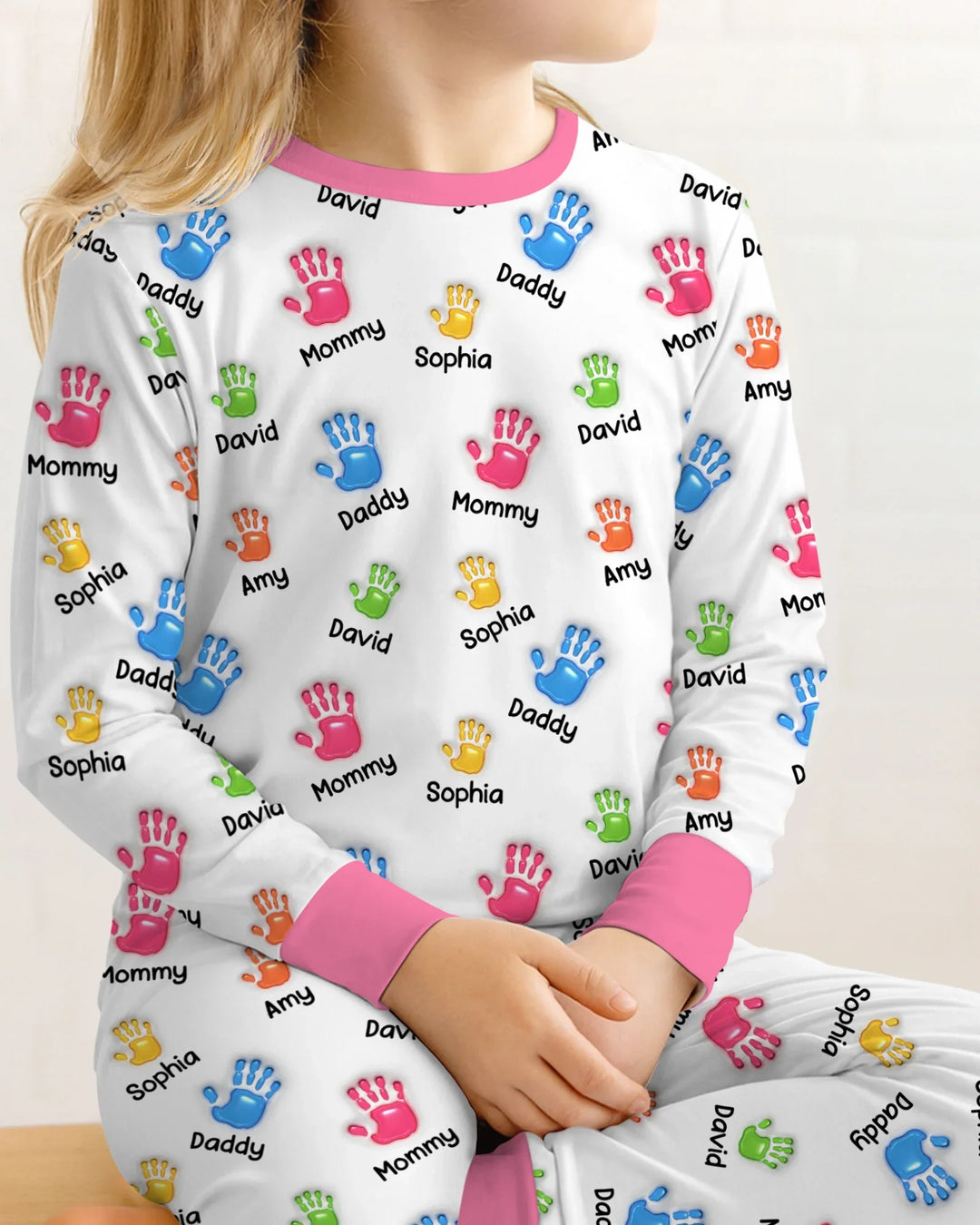 First Mother Day - Handprints Bamboo Two Piece Long Sleeve Pajama Set