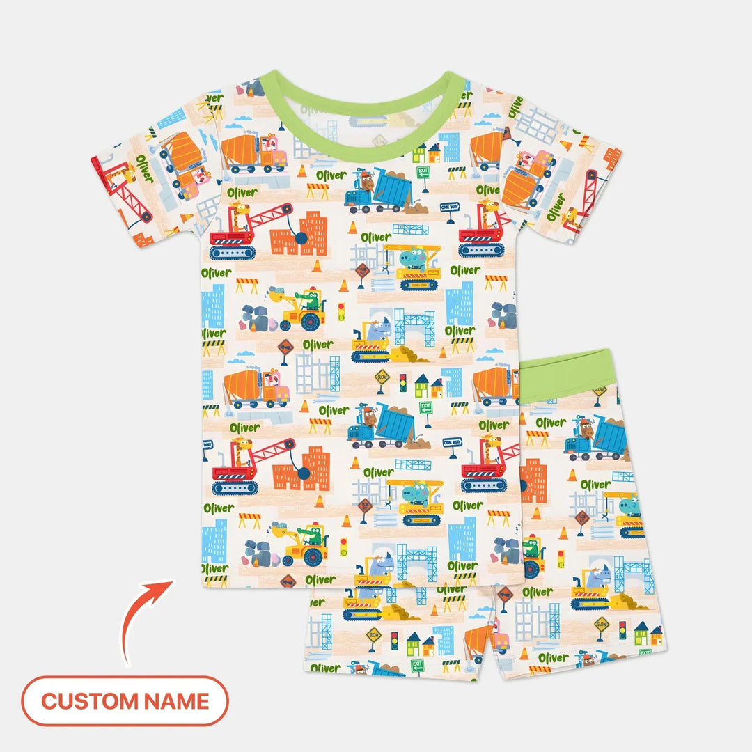 Little Builder Friends Custom Name Two Piece Short Sleeve Shorts Pajama Set