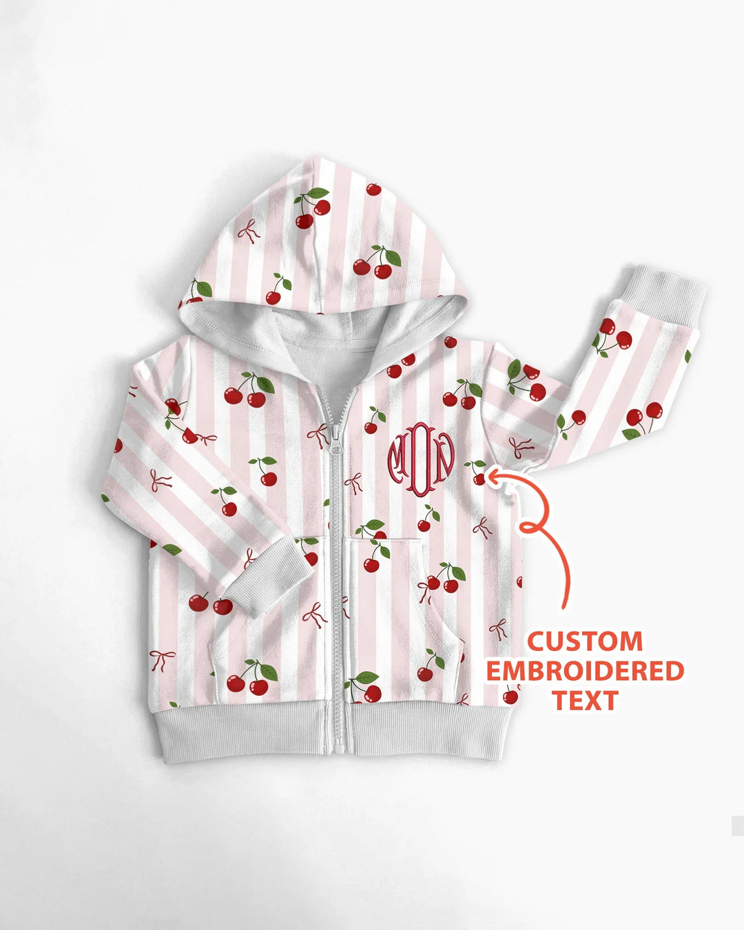 Personalized Embroidered Monogram Letter Cherry Bamboo Zip Hoodie