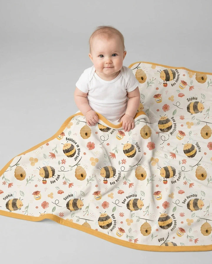 Bee Kind Custom Name Bamboo Blanket