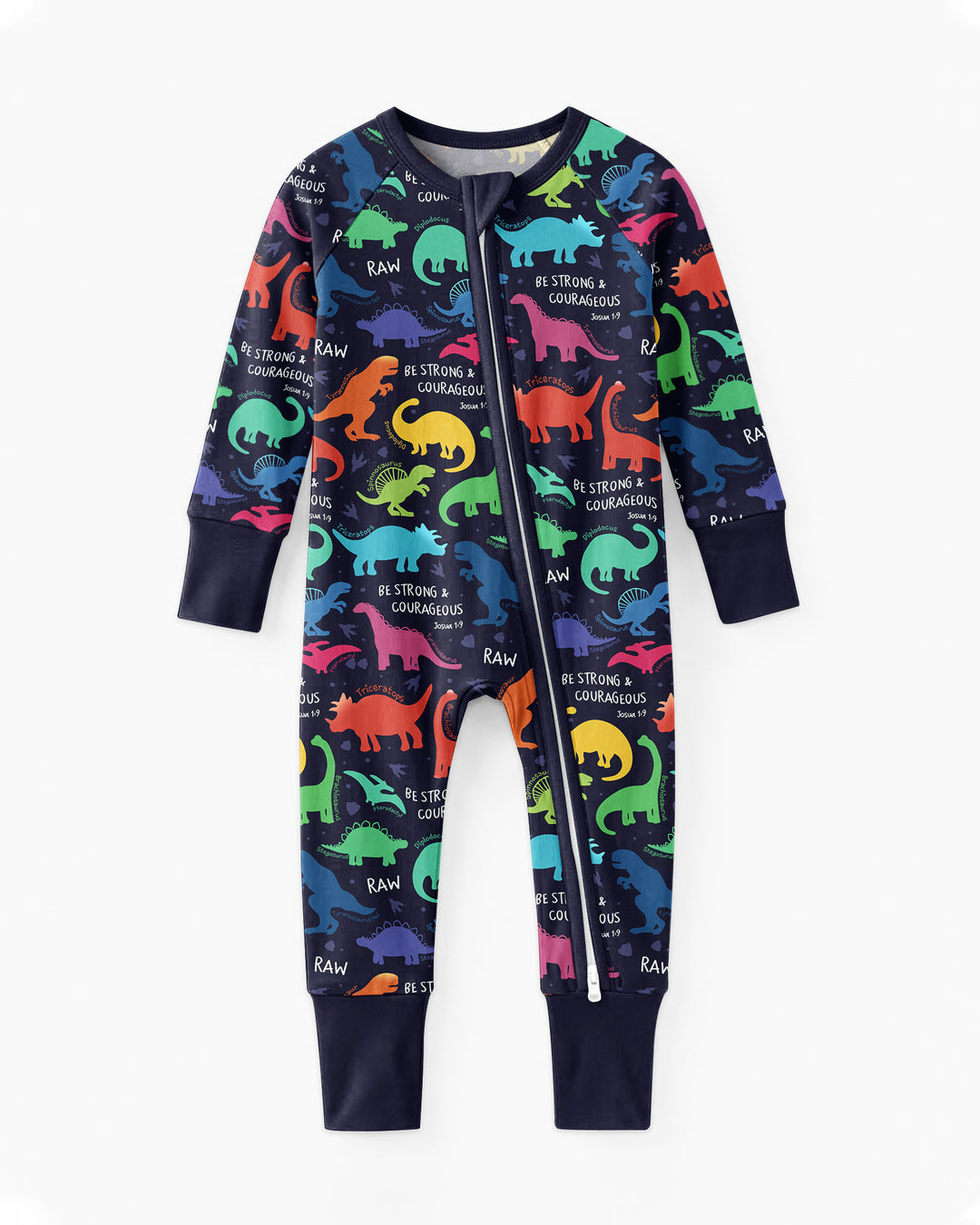 Be Strong and Courageous Dinosaur Christian Bamboo Convertible Zippy