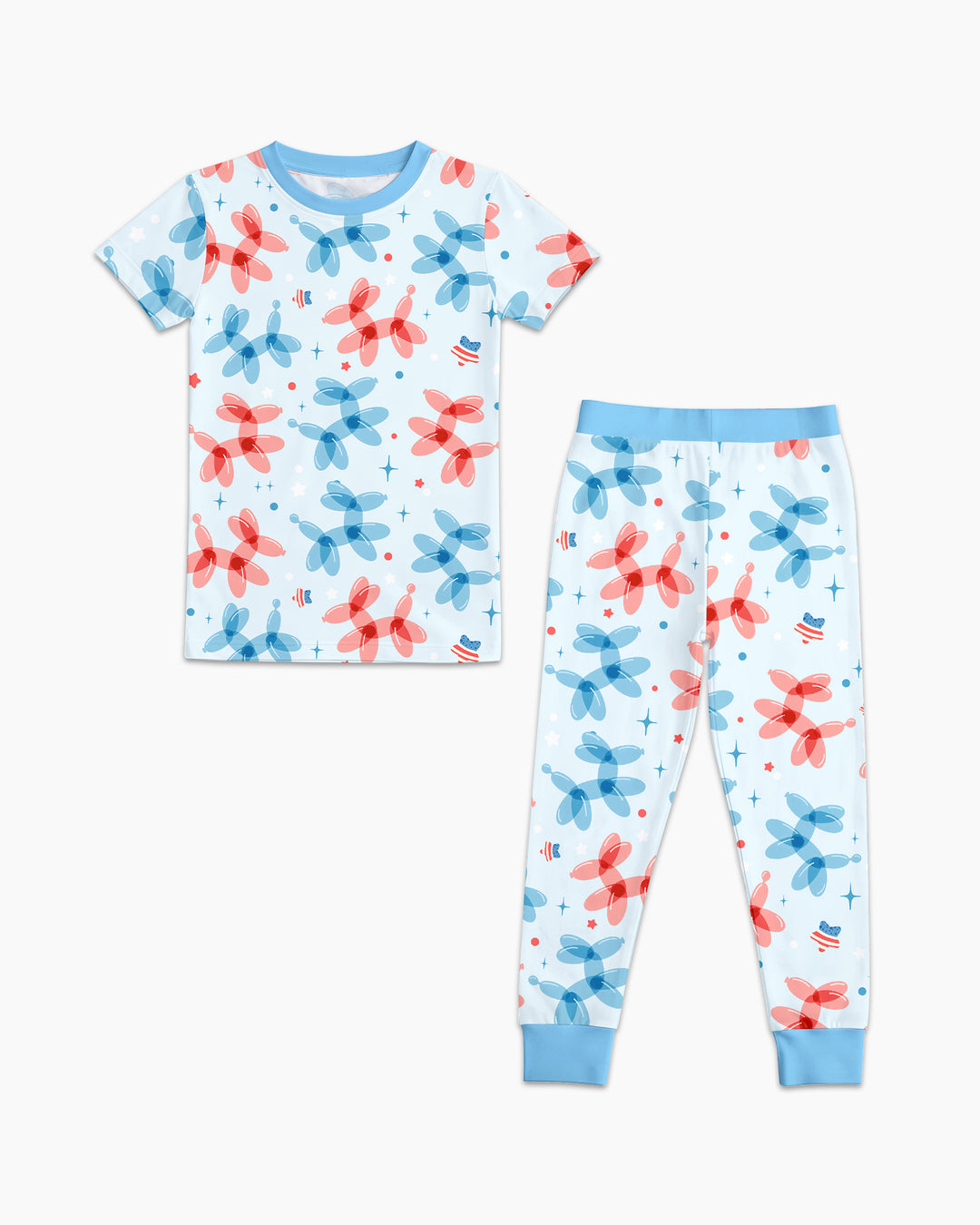 American Balloon Dog Party Bamboo Two Piece Short Sleeve Pajama Set