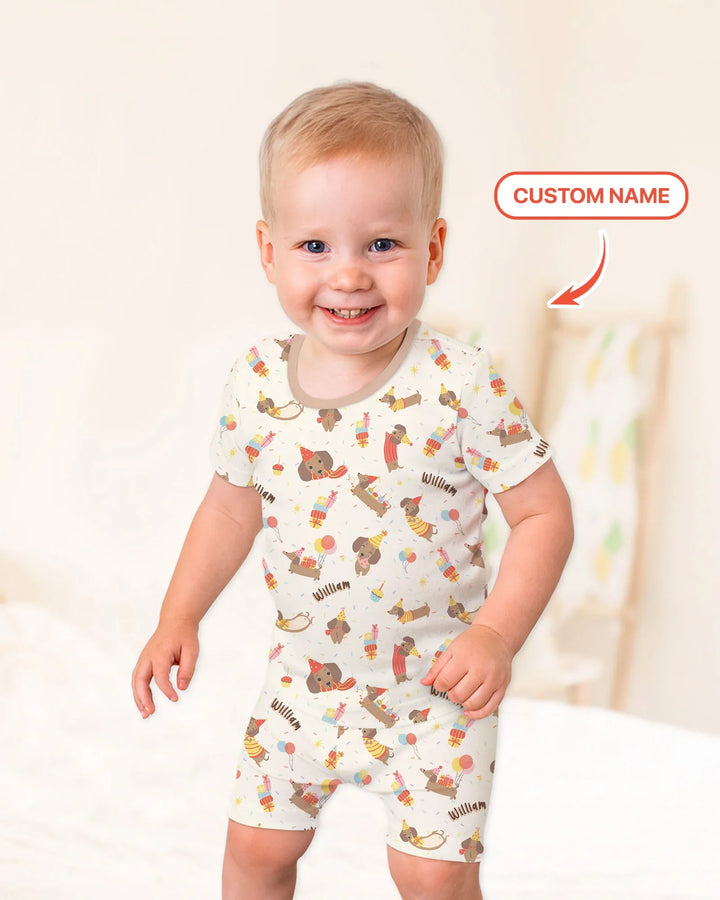 Dachshund Birthday Bamboo Two Piece Short Sleeve Shorts Pajama Set