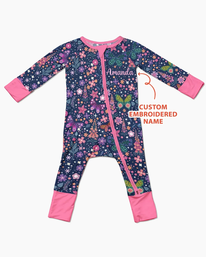 Custom Name Embroidered Colorful Butterfly Bamboo Convertible Zippy