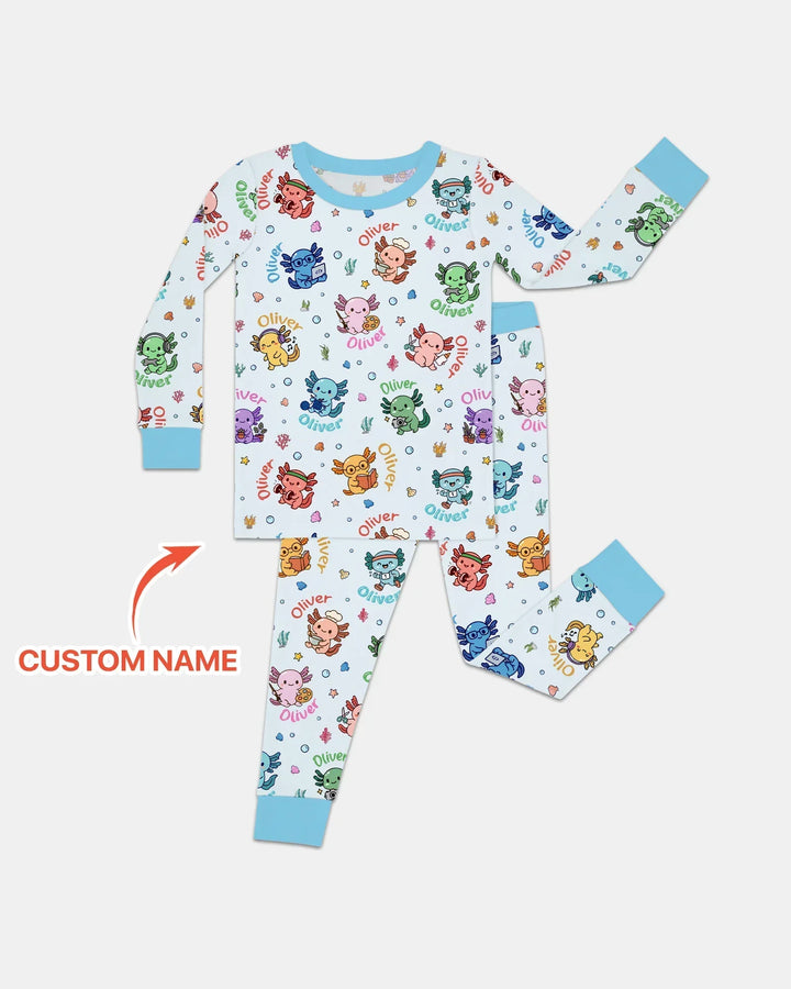 Custom Name Cute Hobby Axolotl Two Piece Long Sleeve Pajama Set