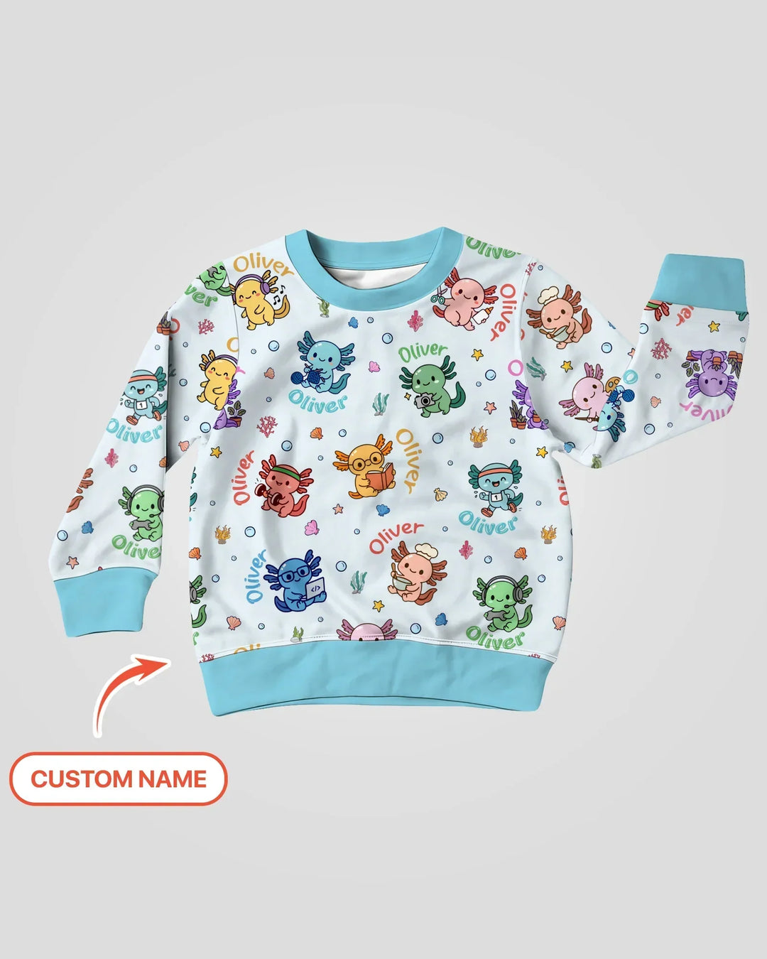 Custom Name Cute Hobby Axolotl Crewneck Sweatshirt