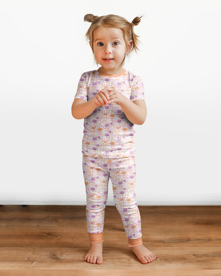 Pastel Pumpkins and Ghosts Bamboo Two Piece Short Sleeve Pajama Set