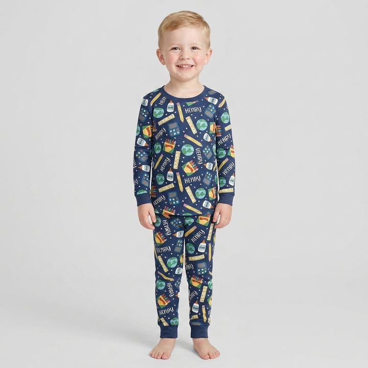 School Supply Bamboo Two Piece Long Sleeve Pajama Set