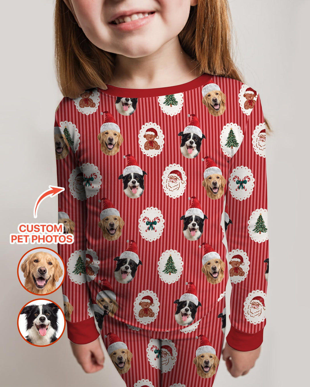 Custom Pet Face Christmas Cameo Bamboo Two Piece Long Sleeve Pajama Set