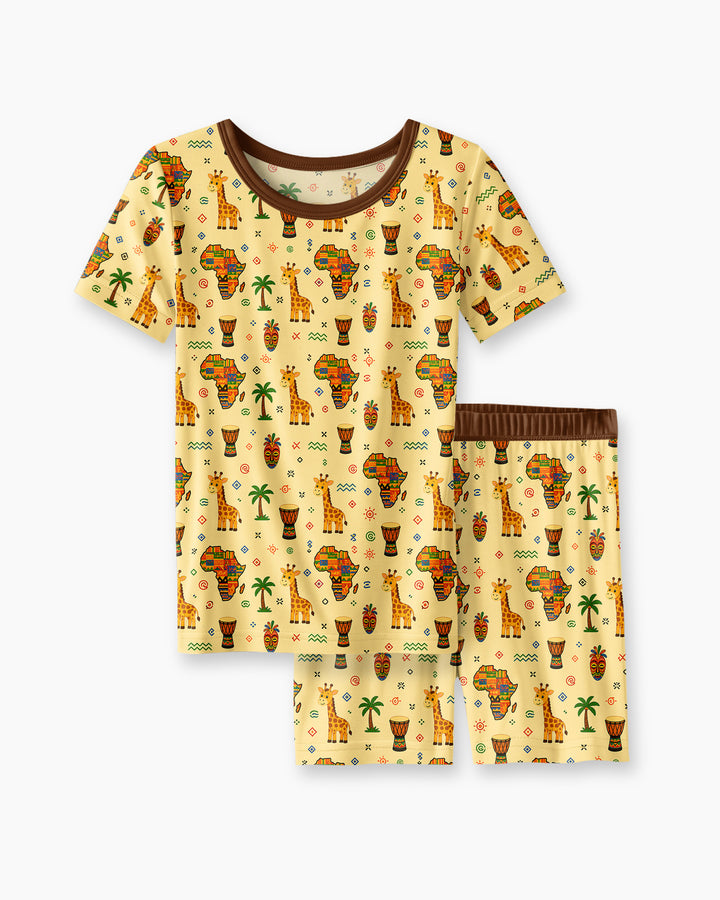 African Culture Bamboo Two Piece Short Sleeve Shorts Pajama Set