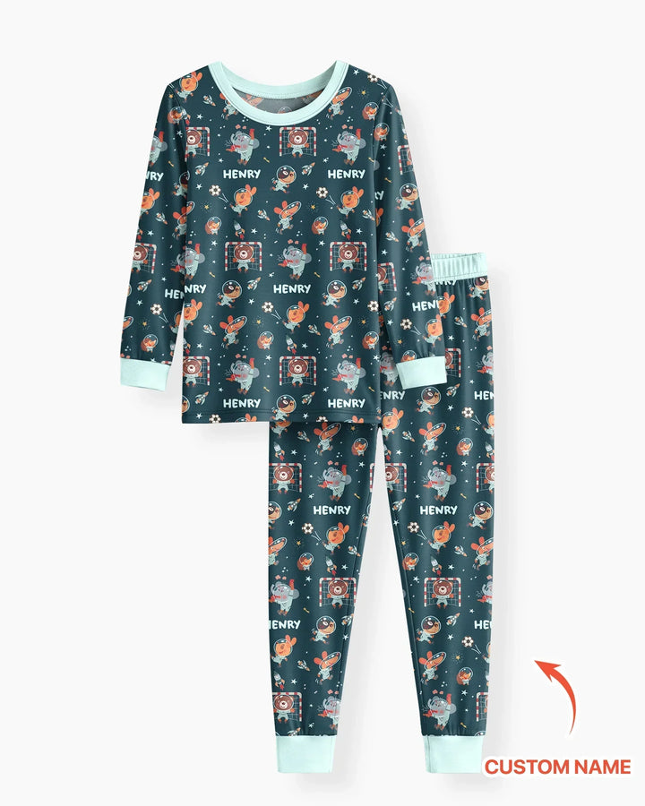 Space Soccer Bamboo Two Piece Long Sleeve Pajama Set