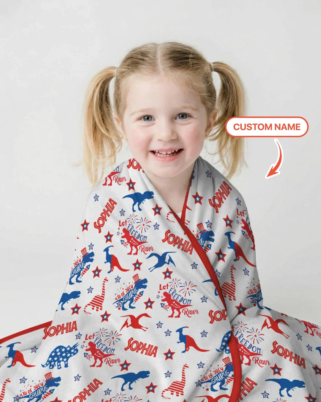 Custom Name Patriotic Dinosaur Bamboo Blanket