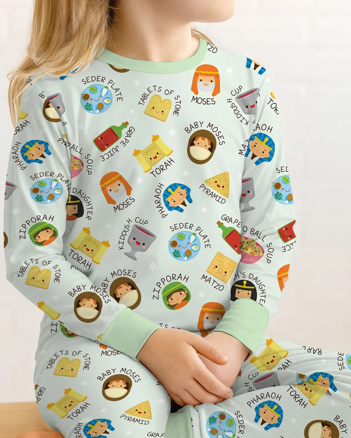 Cute Passover Characters Bamboo Two Piece Long Sleeve Pajama Set