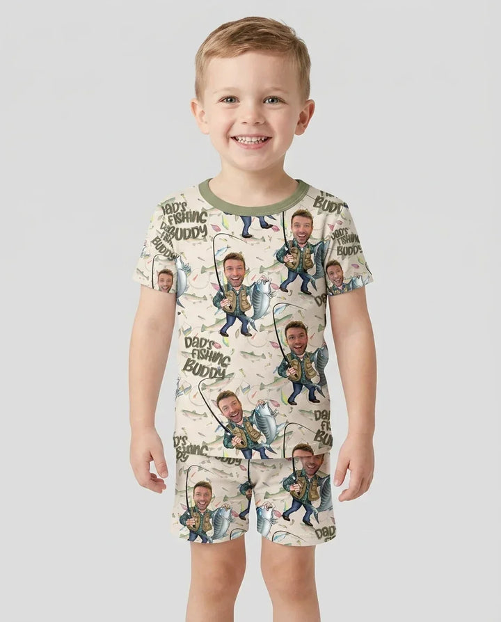 Custom Photo Dad Fishing's Buddy Daddy & Me Matching Bamboo Two Piece Short Sleeve Shorts Pajama Set