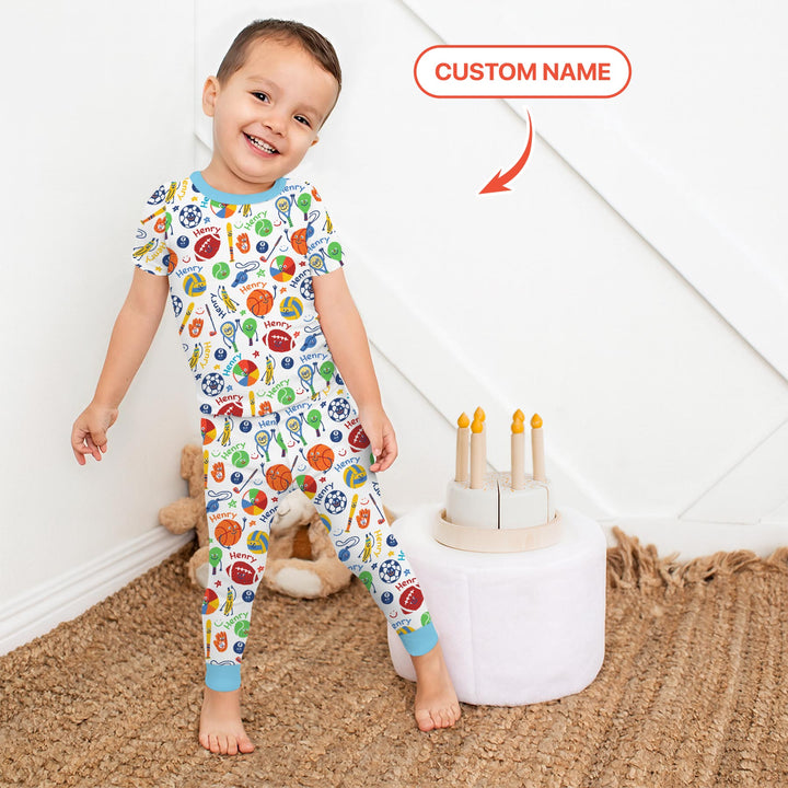 Play Ball Custom Name Two Piece Short Sleeve Pajama Set