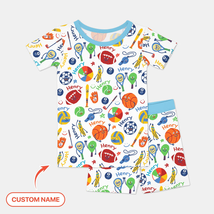 Play Ball Custom Name Two Piece Short Sleeve Shorts Pajama Set