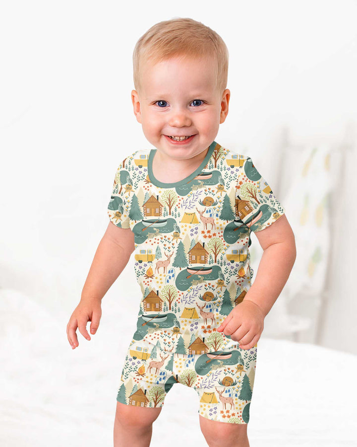 Lake View Camping Bamboo Two Piece Short Sleeve Shorts Pajama Set