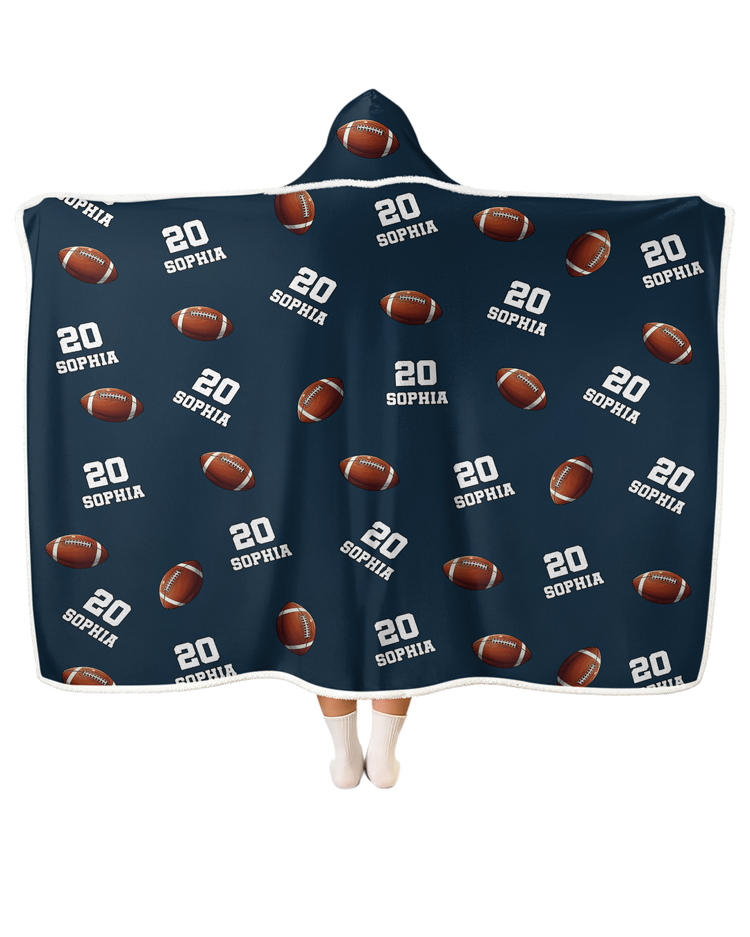 Football Pattern Personalized Wearable Hooded Blanket