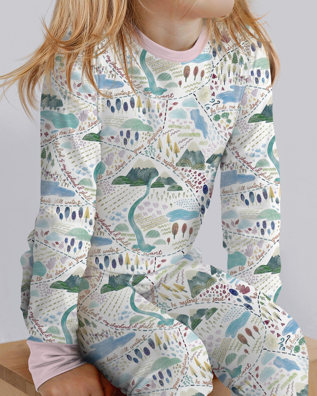 Whimsical Psalms 23 Map Bamboo Two Piece Long Sleeve Pajama Set