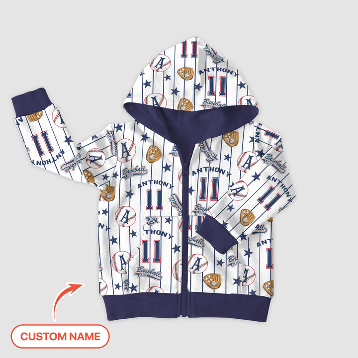 Custom Name Baseball Time Zip Hoodie