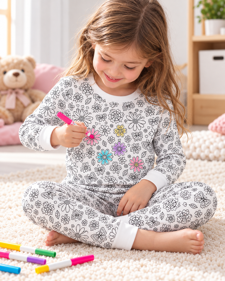 Conjunto de pijama de dos piezas de bambú coloreable con mariposas y flores